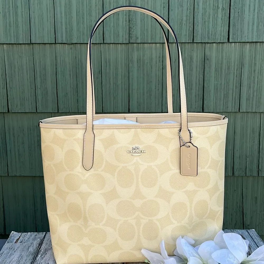 Coach City Tote In Signature Canvas Butter Yellow Shoulder Bag Purse